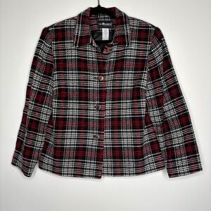 Vintage Sag Harbor Plaid Blazer Jacket Button Front Red Black White Sz 12